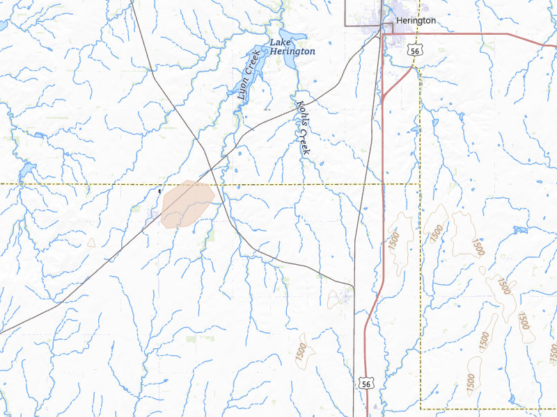 Radar-estimated hail-size map of the storm over Lost Springs, KS on Mar 6, 2026