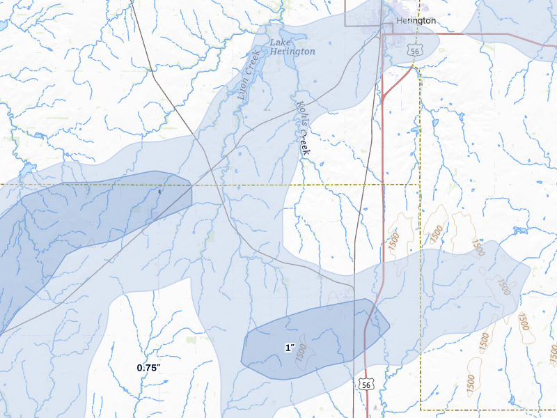 NEXRAD radar-signature map of the hail storm over Lost Springs, KS on Mar 6, 2026