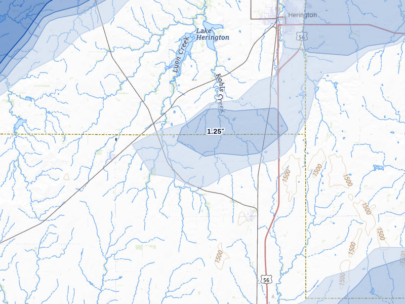 NEXRAD radar-signature map of the hail over Lost Springs, KS
