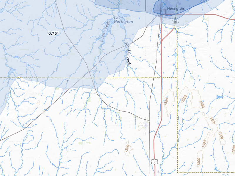 NEXRAD radar-signature map of the hail storm over Lost Springs, KS on May 18, 2026
