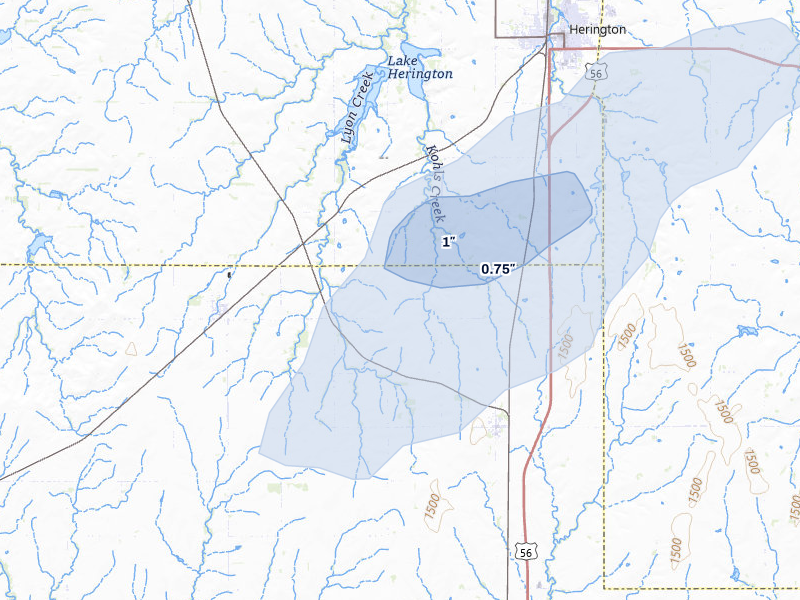 NEXRAD radar-signature map of the hail storm over Lost Springs, KS on May 30, 2026