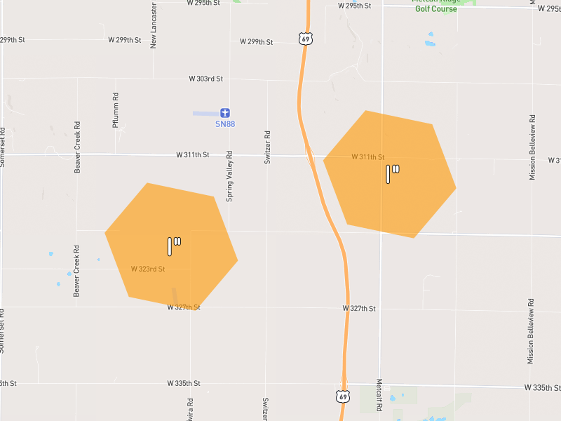 Hail map of Louisburg, KS on Jun 9, 2026, hail up to 1"