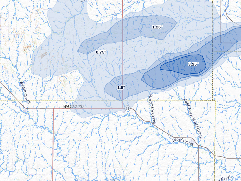 NEXRAD radar-signature map of the hail storm over Luray, KS on Apr 9, 2026
