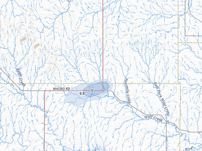 NEXRAD radar-signature map of the hail storm over Luray, KS on May 18, 2026