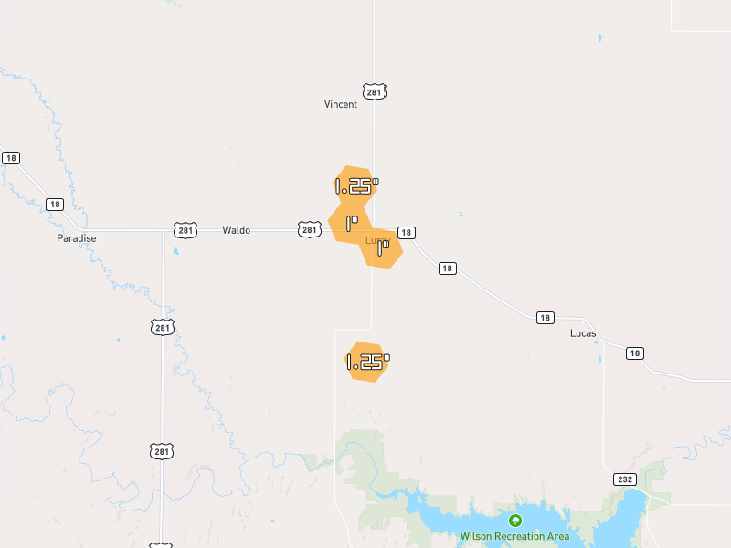 Hail map of Luray, KS on Jun 9, 2026, hail up to 1.25"