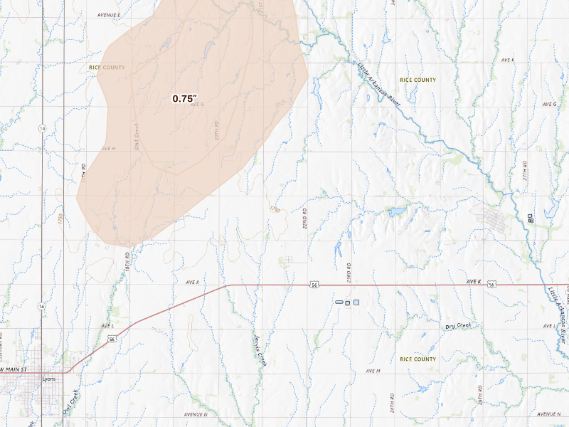 Radar-estimated hail-size map of the storm over Lyons, KS