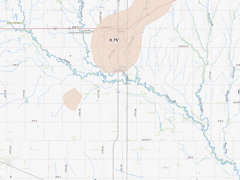 Radar-estimated hail-size map of the storm over Lyons, KS