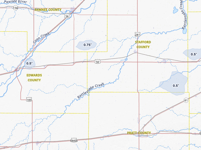 NEXRAD radar-signature map of the hail over Macksville, KS