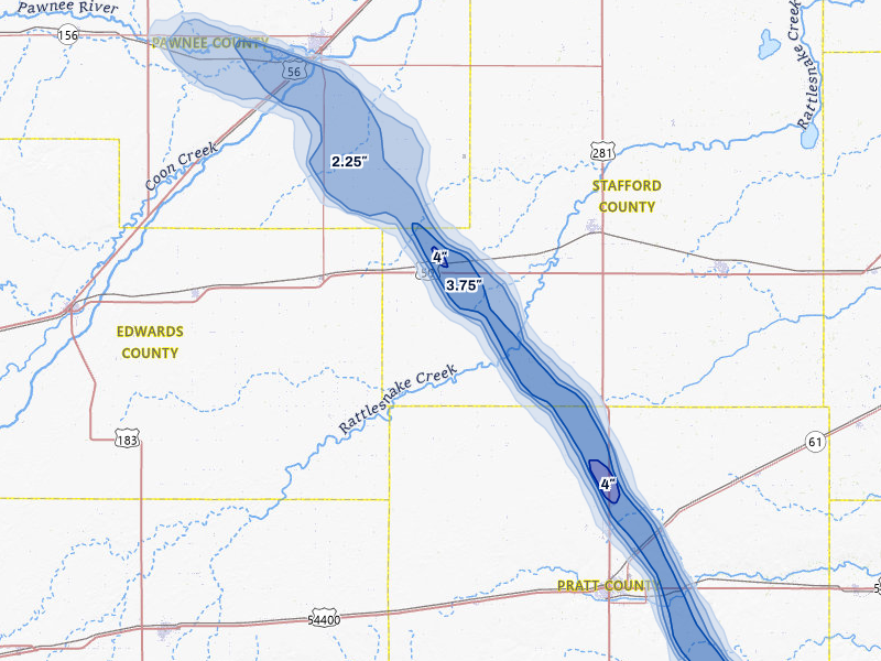 NEXRAD radar-signature map of the hail over Macksville, KS