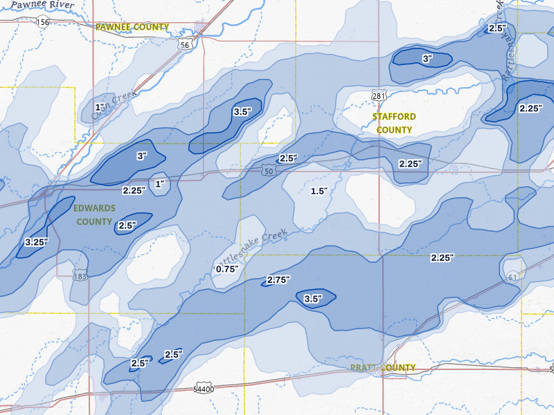 NEXRAD radar-signature map of the hail storm over Macksville, KS on May 18, 2026