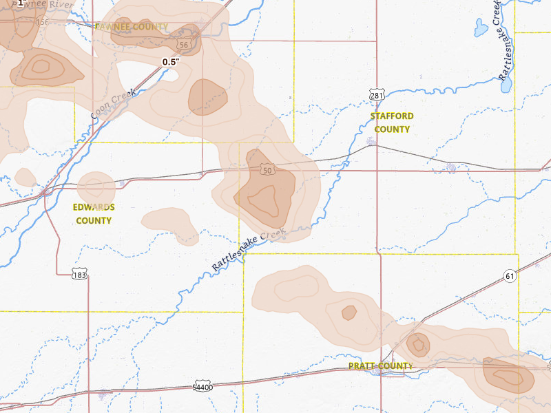 Radar-estimated hail-size map of the storm over Macksville, KS