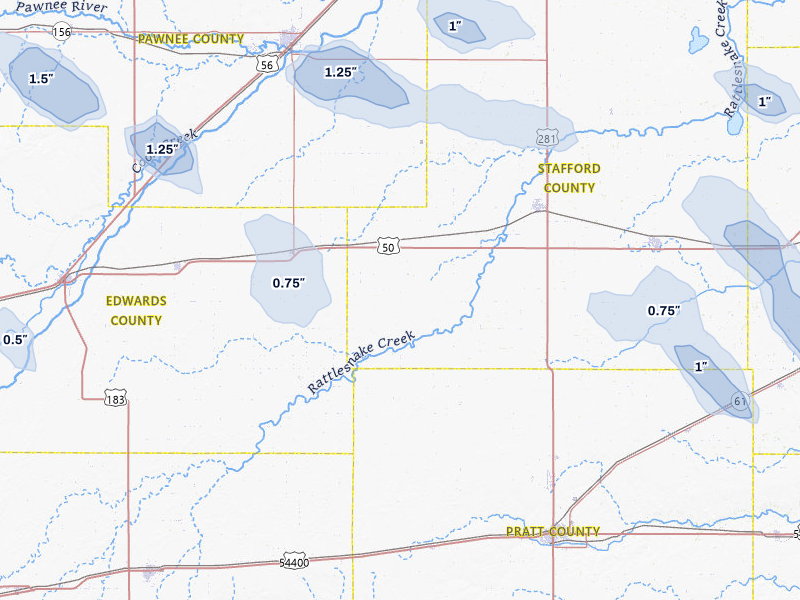 NEXRAD radar-signature map of the hail storm over Macksville, KS on Jun 25, 2026