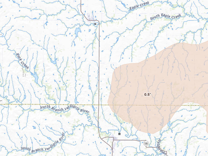 Radar-estimated hail-size map of the storm over Madison, KS on Mar 10, 2026
