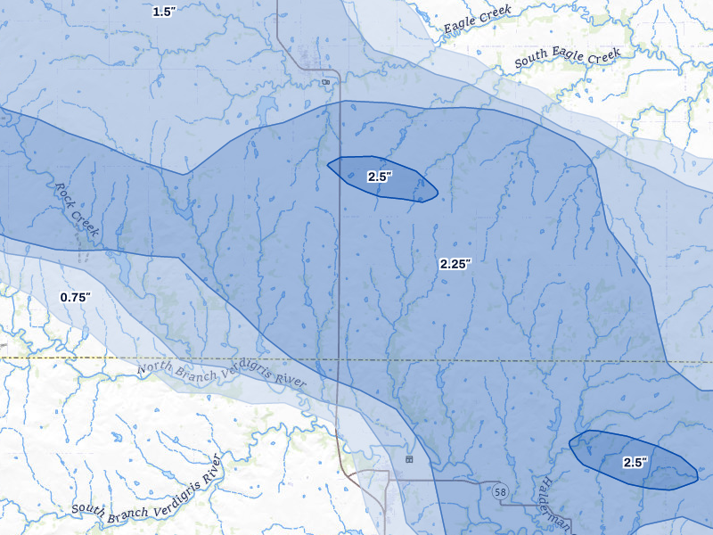 NEXRAD radar-signature map of the hail storm over Madison, KS on May 31, 2026