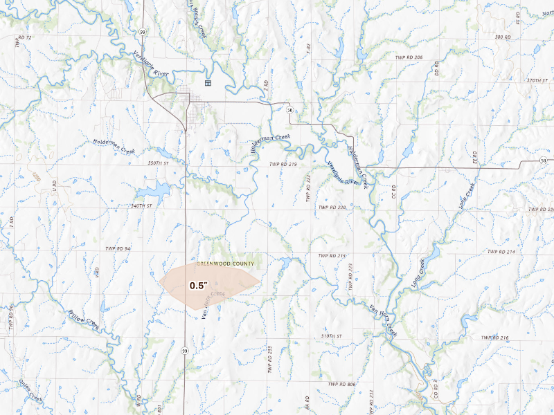 Radar-estimated hail-size map of the storm over Madison, KS
