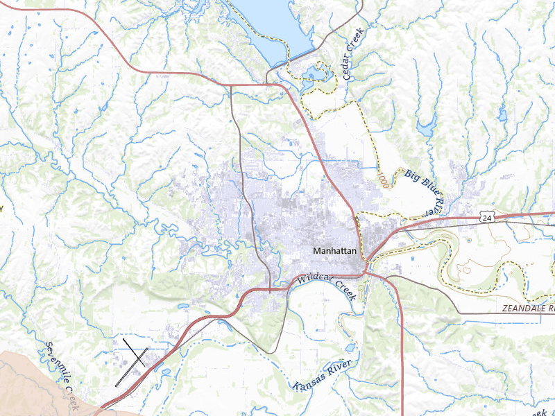 Radar-estimated hail-size map of the storm over Manhattan, KS on Apr 23, 2026