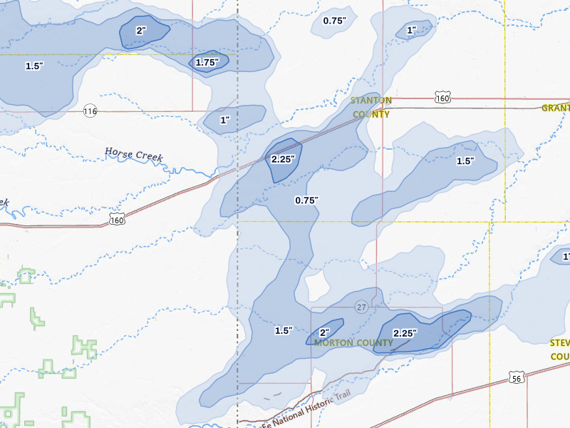 NEXRAD radar-signature map of the hail over Manter, KS