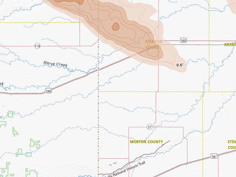 Radar-estimated hail-size map of the storm over Manter, KS