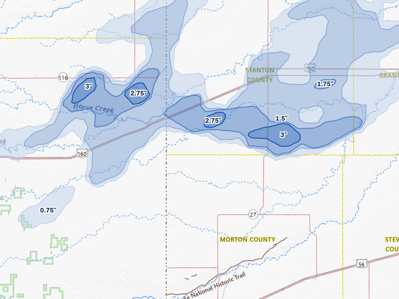 NEXRAD radar-signature map of the hail over Manter, KS
