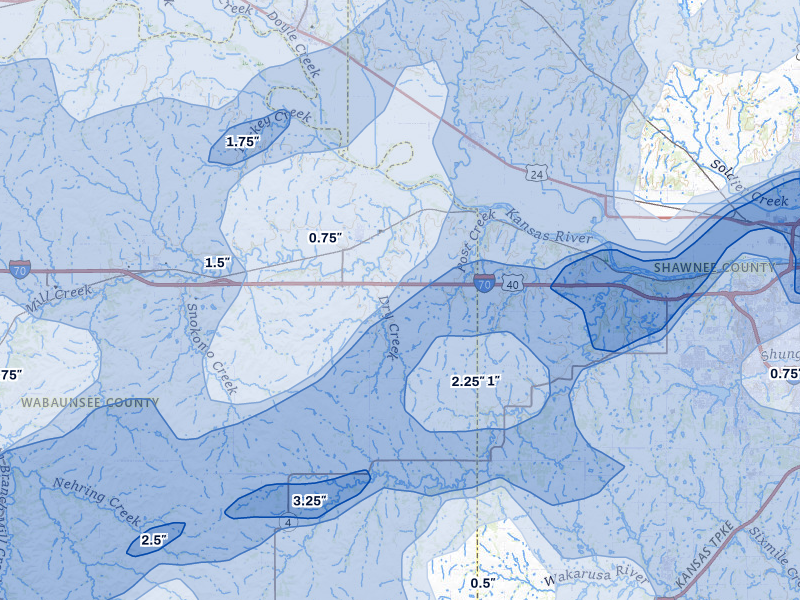 NEXRAD radar-signature map of the hail over Maple Hill, KS