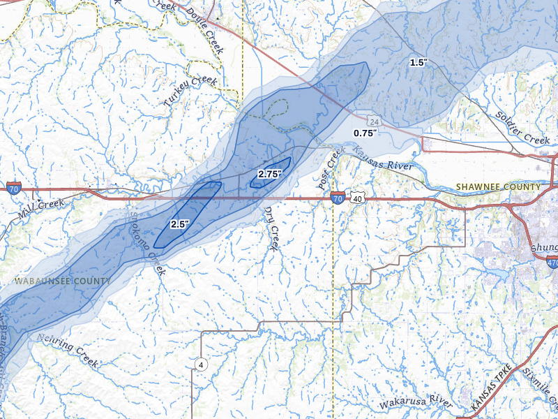NEXRAD radar-signature map of the hail storm over Maple Hill, KS on May 31, 2026
