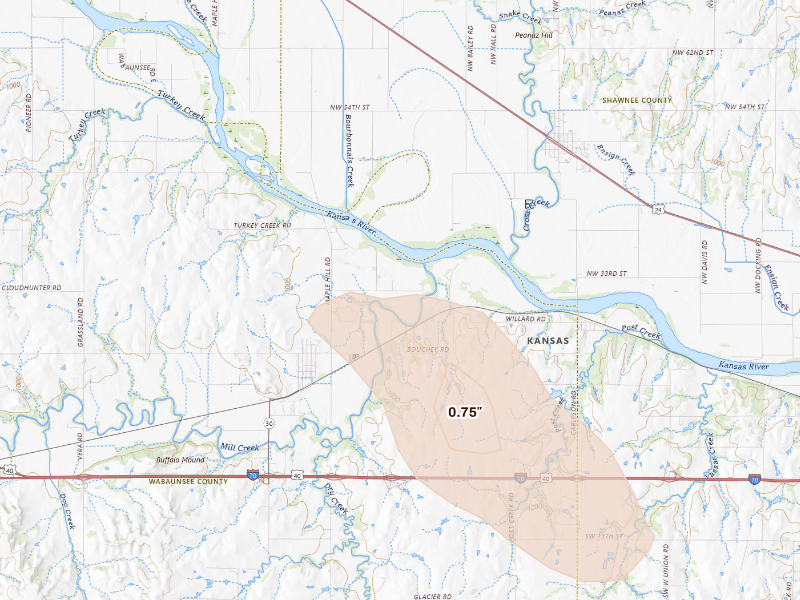 Radar-estimated hail-size map of the storm over Maple Hill, KS