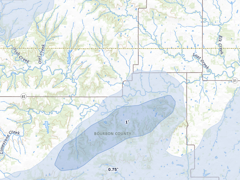 NEXRAD radar-signature map of the hail storm over Mapleton, KS on Apr 17, 2026
