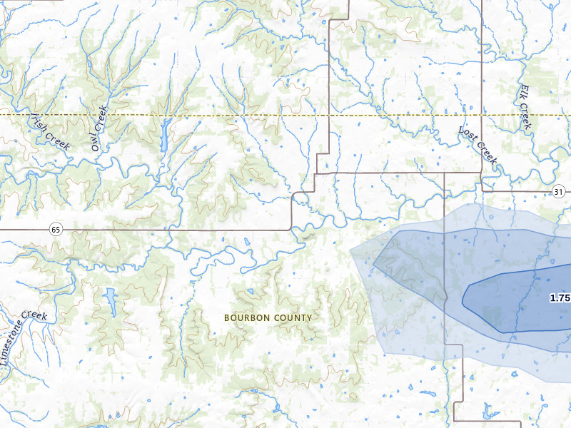NEXRAD radar-signature map of the hail storm over Mapleton, KS on Jul 4, 2026