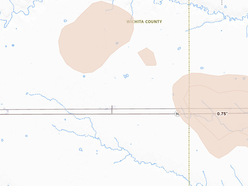 Radar-estimated hail-size map of the storm over Marienthal, KS on Jun 23, 2026