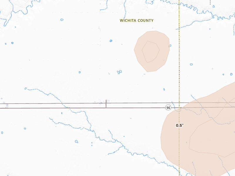 Radar-estimated hail-size map of the storm over Marienthal, KS on Aug 9, 2026