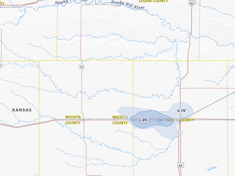 NEXRAD radar-signature map of the hail storm over Marienthal, KS on Aug 9, 2026