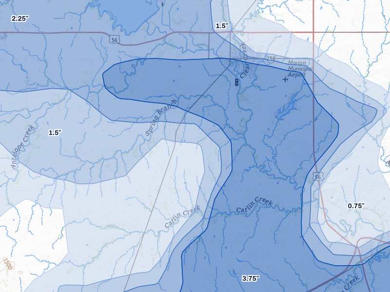 NEXRAD radar-signature map of the hail over Marion, KS