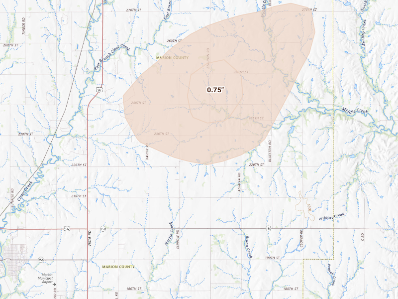 Radar-estimated hail-size map of the storm over Marion, KS