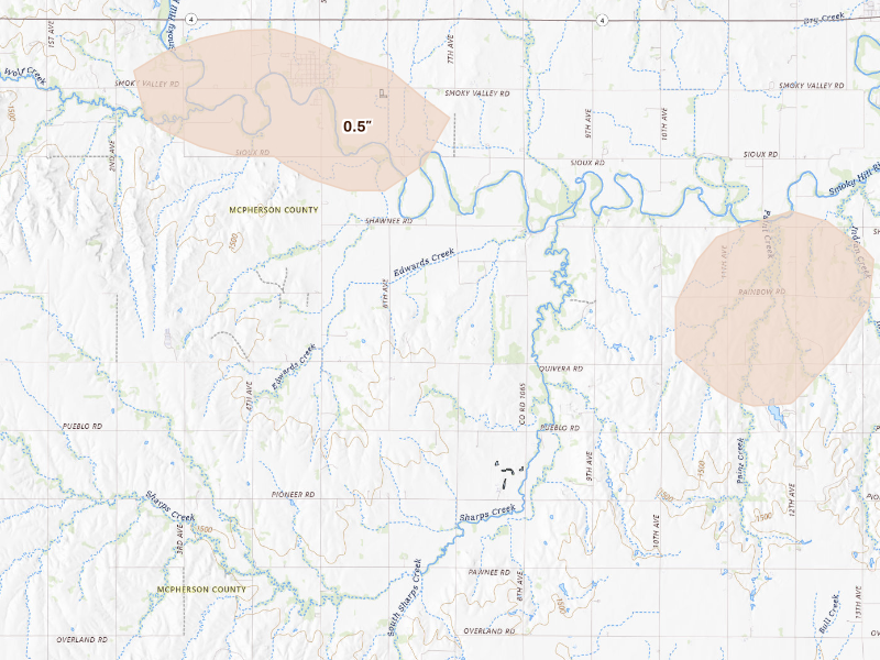 Radar-estimated hail-size map of the storm over Marquette, KS