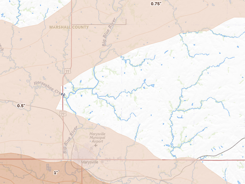 Radar-estimated hail-size map of the storm over Marysville, KS