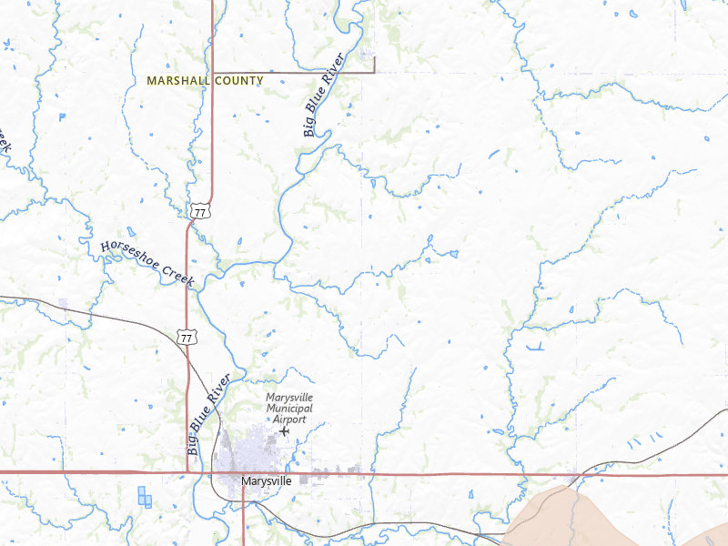 Radar-estimated hail-size map of the storm over Marysville, KS on Jul 8, 2026