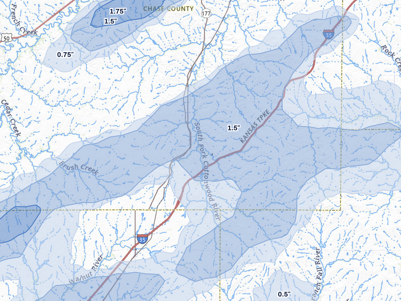 NEXRAD radar-signature map of the hail storm over Matfield Green, KS on Apr 17, 2026
