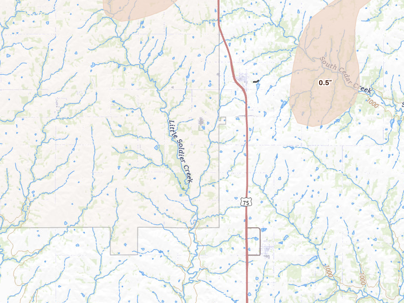 Radar-estimated hail-size map of the storm over Mayetta, KS on May 18, 2026