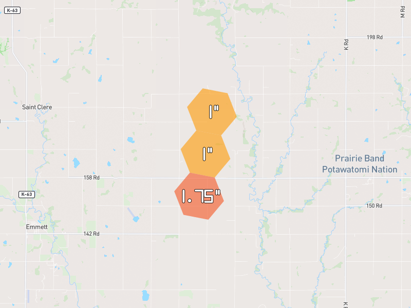 Hail map of Mayetta, KS on Jun 4, 2026, hail up to 1.75"