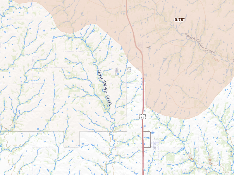 Radar-estimated hail-size map of the storm over Mayetta, KS on Jul 8, 2026