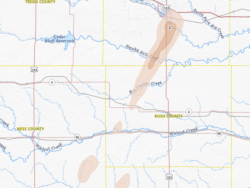 Radar-estimated hail-size map of the storm over Mc Cracken, KS on May 29, 2026