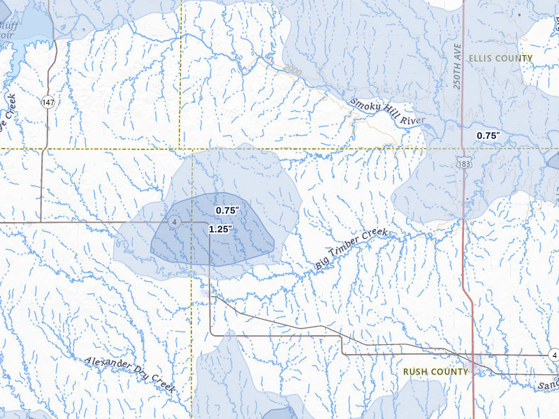 NEXRAD radar-signature map of the hail storm over Mc Cracken, KS on Jun 1, 2026