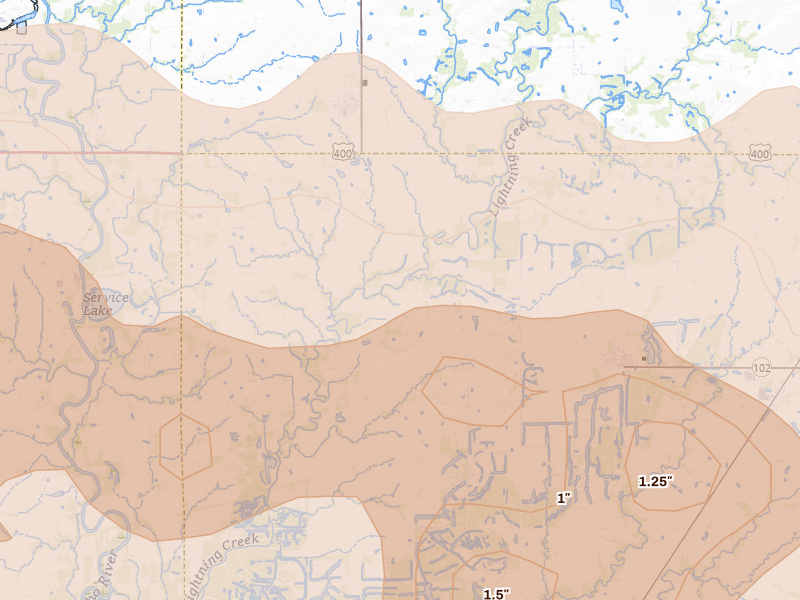 Radar-estimated hail-size map of the storm over Mc Cune, KS on Apr 26, 2026