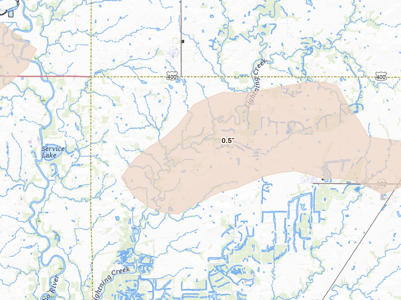 Radar-estimated hail-size map of the storm over Mc Cune, KS on Jun 7, 2026