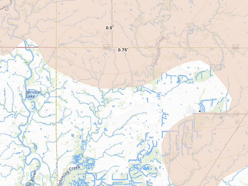Radar-estimated hail-size map of the storm over Mc Cune, KS