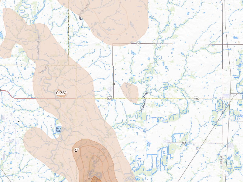 Radar-estimated hail-size map of the storm over Mc Cune, KS