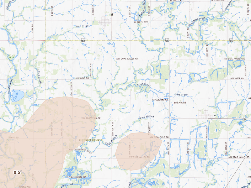 Radar-estimated hail-size map of the storm over Mc Cune, KS