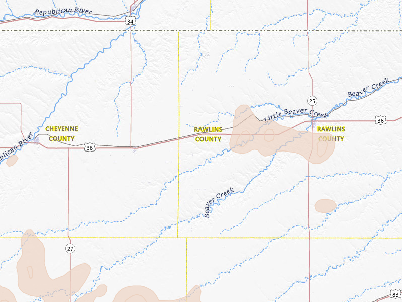 Radar-estimated hail-size map of the storm over Mc Donald, KS on Jul 3, 2026