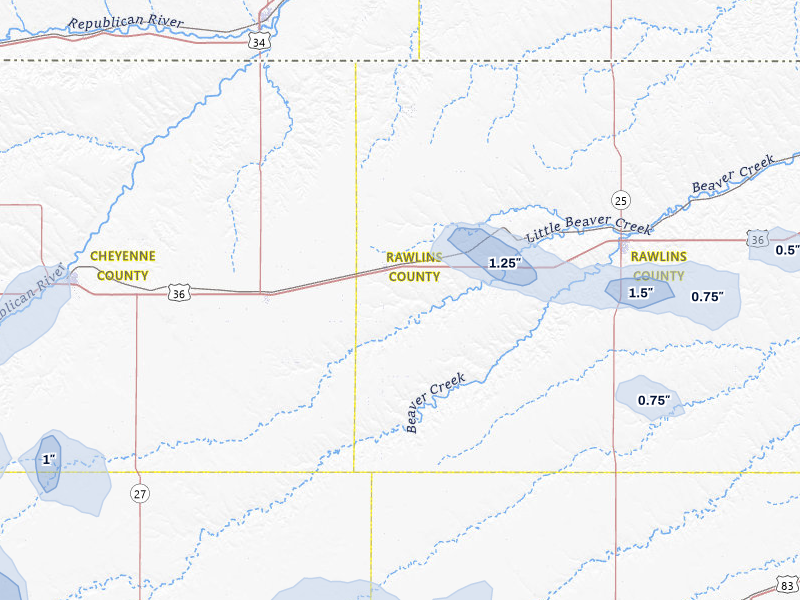 NEXRAD radar-signature map of the hail storm over Mc Donald, KS on Jul 3, 2026