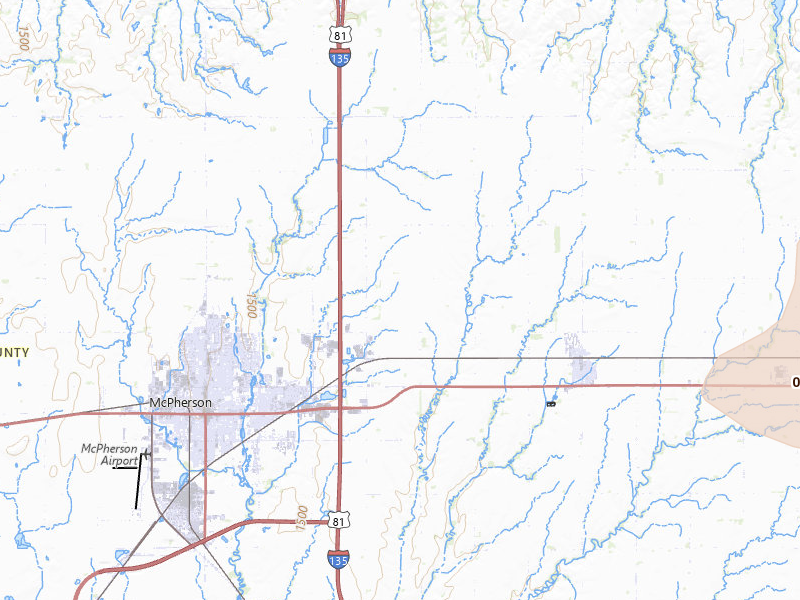 Radar-estimated hail-size map of the storm over Mcpherson, KS on Mar 5, 2026